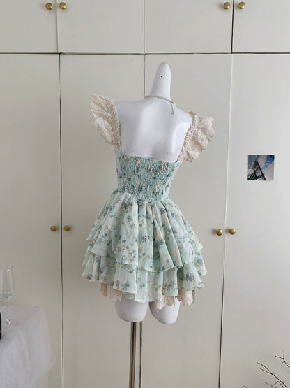 Cute Ball Gown Square Satin Floral Pink Short Summer Dress Holiday Party Outfits For Women DP1406