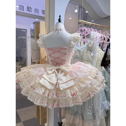 Sweet Ball Gown Square Neck Pink Lace Short 16th Birthday Dress Lolita Dress Birthday Outfits W1207