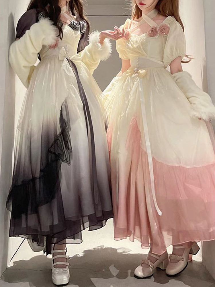 Vintage Ball Gown Off The Shoulder Short Sleeves 16th Ombre Pink Birthday Dresses Lolita Dress Birthday Outfits W1232