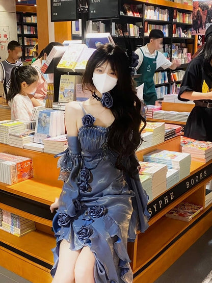 Vintage Mermaid Spaghetti Straps Blue Long Summer 18th Birthday Dress Lolita Dresses Birthday Outfits W1216