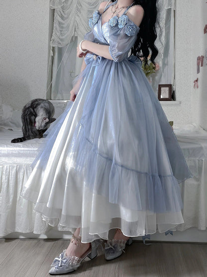 Vintage Ball Gown Off The Shoulder Short Sleeves 16th Blue Birthday Dresses Lolita Dress Birthday Outfits W1238