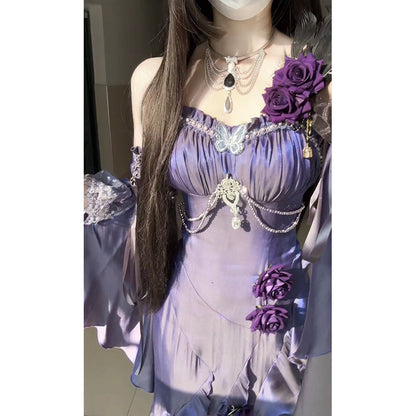 Vintage High Low Spaghetti Straps Grape 16th Birthday Dress Lolita Dress Satin Birthday Outfits W1200