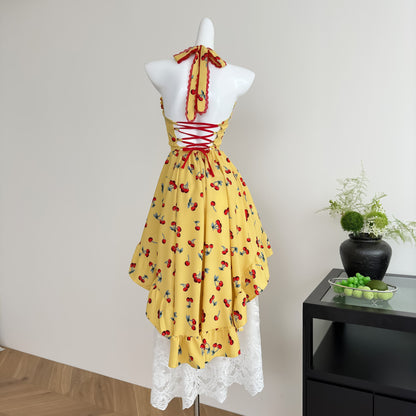 Simple A line Halter Yellow Summer Dress Holiday Party Dress Birthday Outfits For Teens DP1404