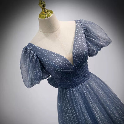 Simple A line Sequin Long Prom Dresses SH222