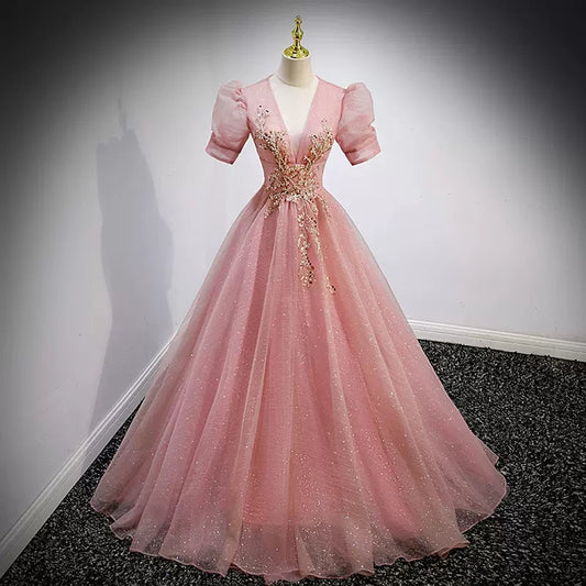 Ball Gown Pink Prom Dresses Sexy Evening Dress SH093