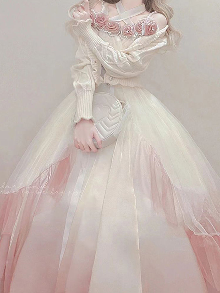 Vintage Ball Gown Off The Shoulder Short Sleeves 16th Ombre Pink Birthday Dress Lolita Dress Birthday Outfits DP0226