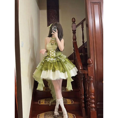 Vintage Ball Gown High Neck Green 22th Birthday Dress Lolita Dress Short Lolita Outfits DH2444