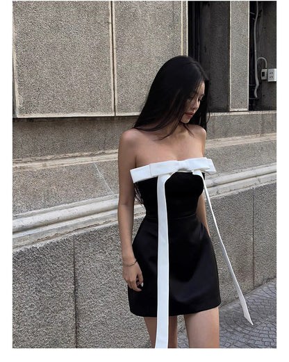 Cute A line Strapless Black Party Dresses Short Formal Homecoming Dresses Night Chic Elegant Short Dresses Cocktail Dress 16th Birthday Outfits Hoco Dresses DH2758