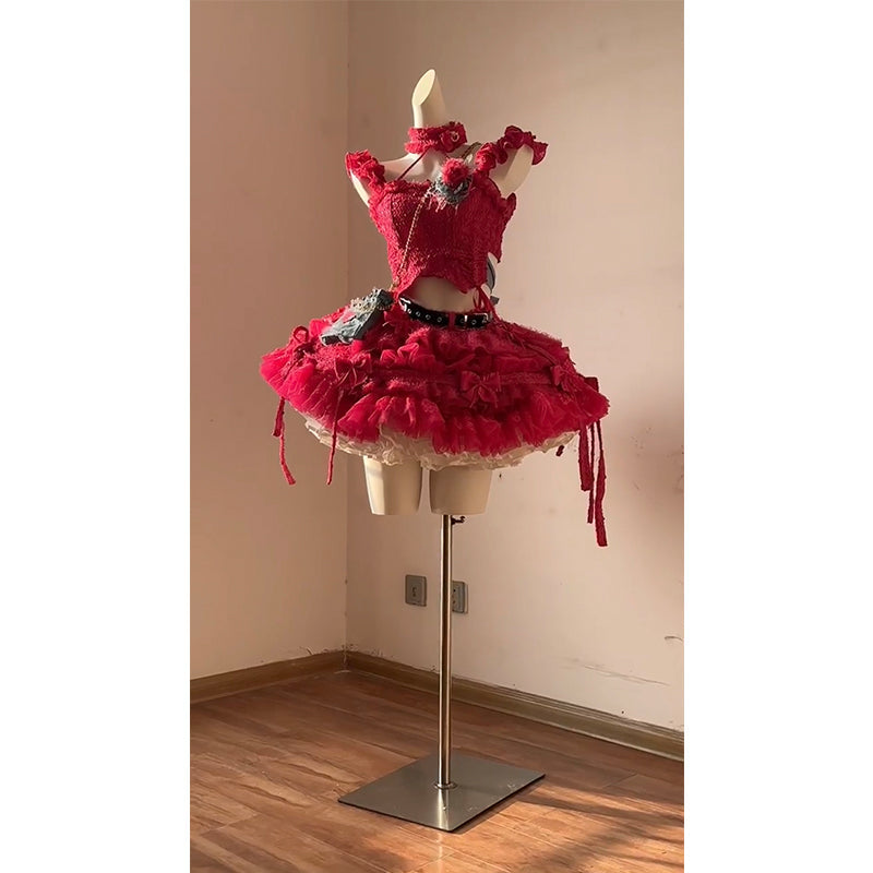 Cute Ball Gown Square Neck Short Lace Summer 18th Birthday Dress Lolita Dress Birthday Outfits W1250