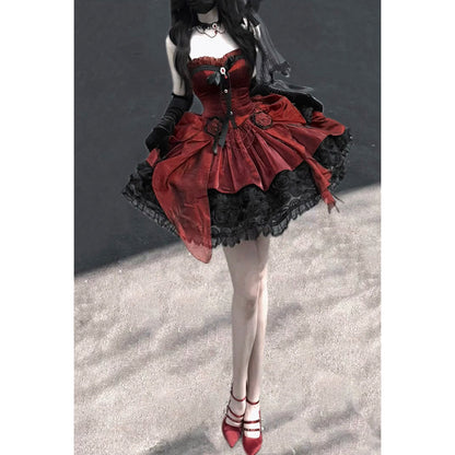 Cute Ball Gown Sweetheart Burgundy Short Lace Summer 18th Birthday Dress Lolita Dress Birthday Outfits W1251