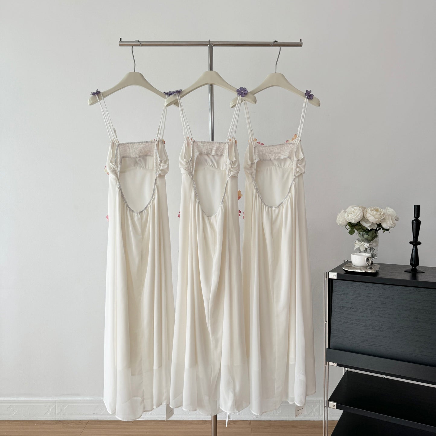 Cute A Line Spaghetti Straps Floral White Chiffon Summer Dress Holiday Party Outfits For Girls DP0130