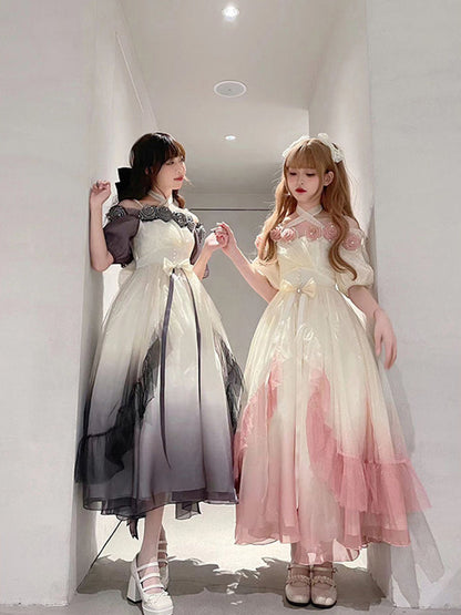 Vintage Ball Gown Off The Shoulder Short Sleeves 16th Ombre Pink Birthday Dresses Lolita Dress Birthday Outfits W1232