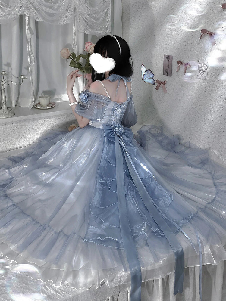 Vintage Ball Gown Off The Shoulder Short Sleeves 16th Blue Birthday Dresses Lolita Dress Birthday Outfits W1238