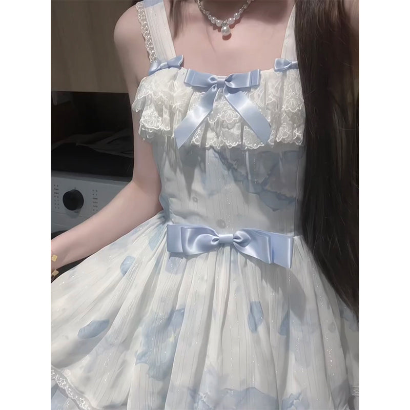 Vintage Ball Gown Square Neck White Blue Short Summer 18th Birthday Dress Lolita Dress Birthday Outfits W1237