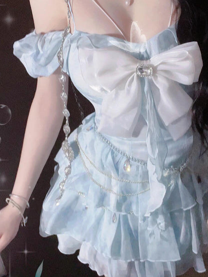 Cute Ball Gown Off The Shoulder Light Blue Short Summer 18th Birthday Dress Lolita Dress Birthday Outfits W1259