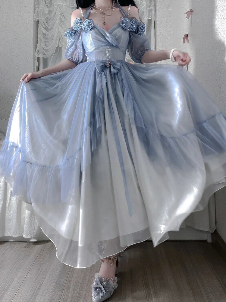 Vintage Ball Gown Off The Shoulder Short Sleeves 16th Blue Birthday Dresses Lolita Dress Birthday Outfits W1238