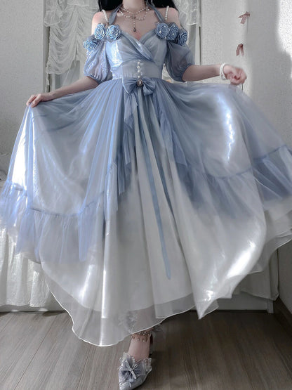 Vintage Ball Gown Off The Shoulder Short Sleeves 16th Blue Birthday Dresses Lolita Dress Birthday Outfits W1238