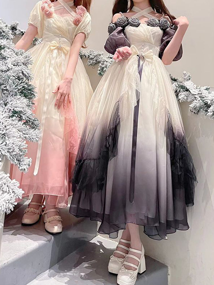 Vintage Ball Gown Off The Shoulder Short Sleeves 16th Ombre Pink Birthday Dresses Lolita Dress Birthday Outfits W1232