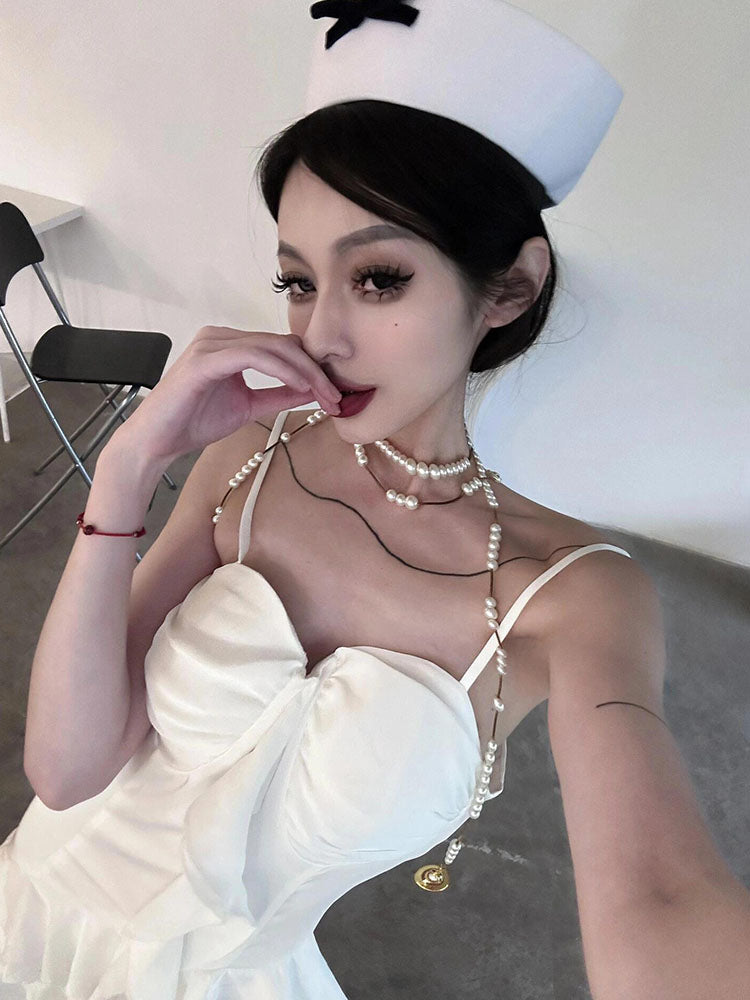 Simple High Low Spaghetti Straps White Chiffon Summer Dress Holiday Party Dress Birthday Outfits For Teens W1233