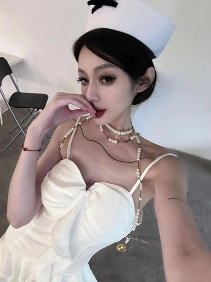 Simple High Low Spaghetti Straps White Chiffon Summer Dress Holiday Party Dress Birthday Outfits For Teens W1233