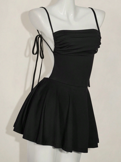 Sexy Black Spaghetti Straps Satin A Line Short Graduation Homecoming Dress Backless Cocktail Dress S815