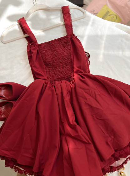 Cute A Line Straps Red Satin Short Homecoming Dress Birthday Dress SH2051