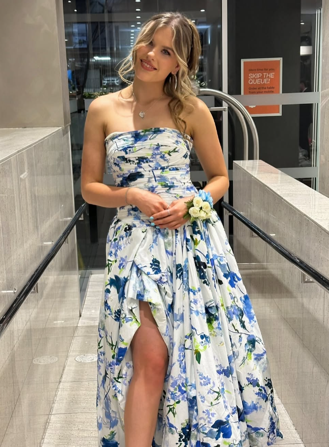 Strapless Print Floral Long Prom Dress Evening Gown  SH964