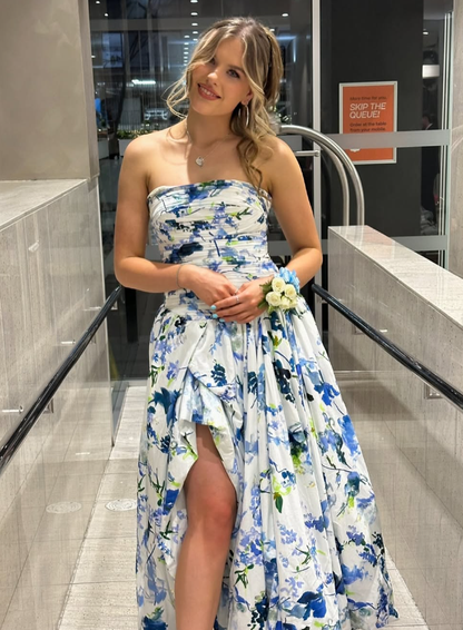 Strapless Print Floral Long Prom Dress Evening Gown  SH964