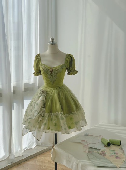Chic Green Satin Tulle Ruffles A Line Graduation Homecoming Dress Formal Short Prom Dress S898