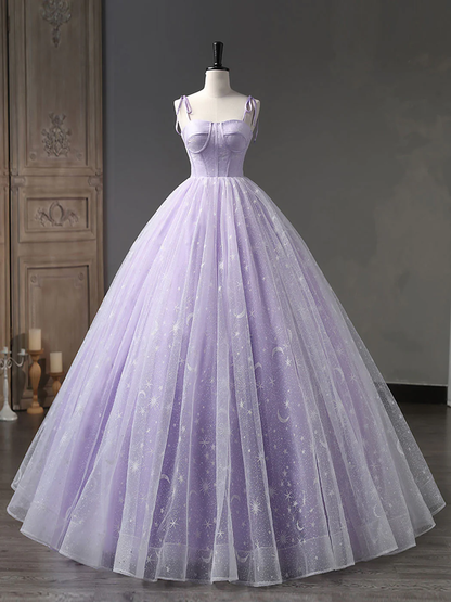 Star and Moon Fantasy Tulle A-Line Long Evening Dress, Blue Formal Sweet 16 Prom Dress Quinceanera Dress SH1063