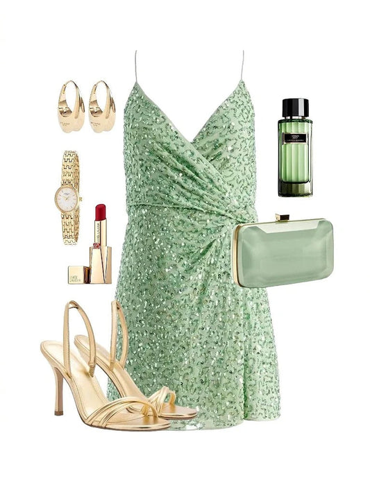 Green Sequin Spaghetti Strap Short Homecoming Cocktail Dress gh4358