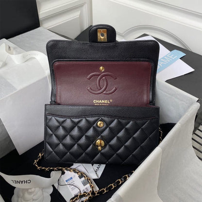 CHANEL SMALL CLASSIC HANDBAG Grained Calfskin & Gold Metal