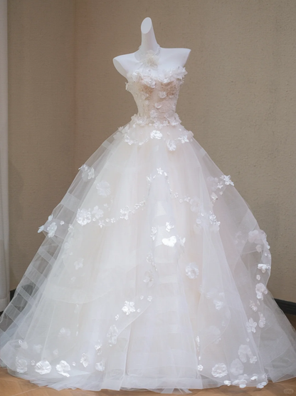 Beautiful Sweetheart Neck White Tulle Lace Appliques Long Wedding Dress Bridal Dress S907