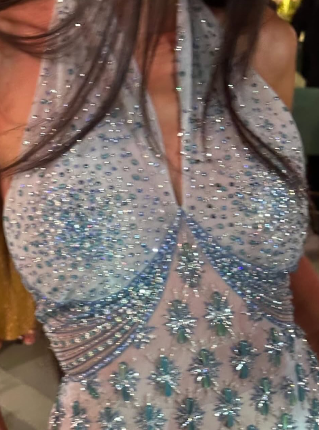 Blue Exquisite Mermaid Halter Rhinestone Tulle Long Prom Dress Evening Dress with Slit SH3514