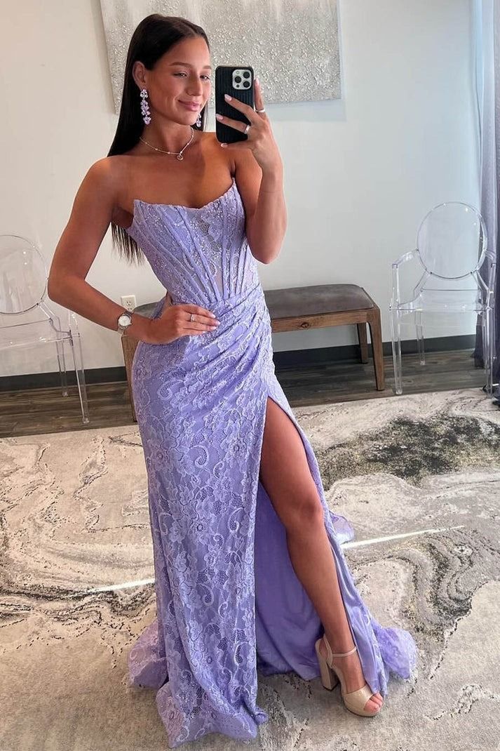 Off The Shoulder Lilac Mermaid Lace Prom Dress