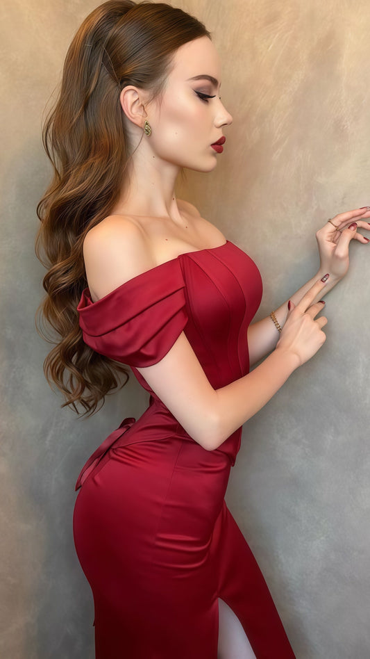 Off The Shoulder Burgundy Mermaid Prom Dress Floor Length Party Gown