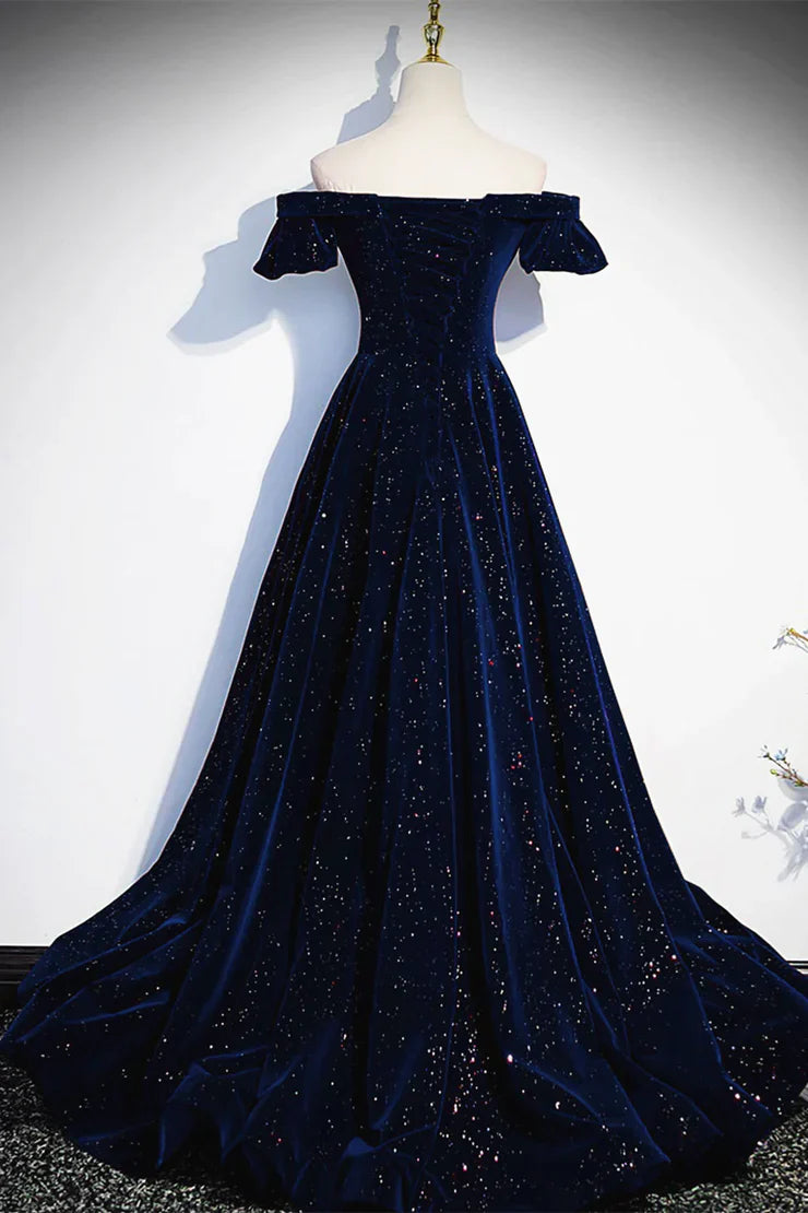 Dark blue/burgundy shiny elegant long velvet ball gown formal evening dress gh3211