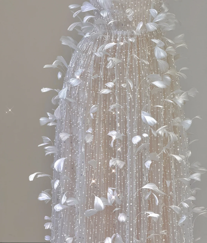 Classy A Line Square Neckline Champagne Tulle Long Prom Dresses P0003