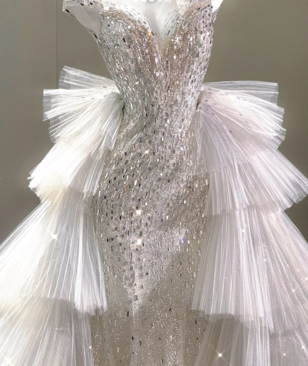 Elegant Mermaid Scoop Neckline Sequin Wedding Dresses Long Brides Dress P0017