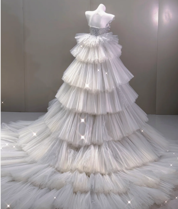 Elegant Mermaid Scoop Neckline Sequin Wedding Dresses Long Brides Dress P0017