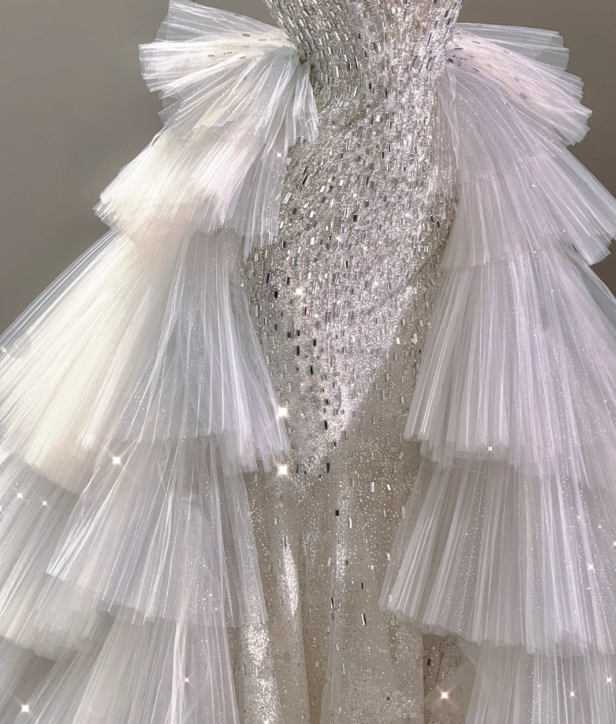 Elegant Mermaid Scoop Neckline Sequin Wedding Dresses Long Brides Dress P0017