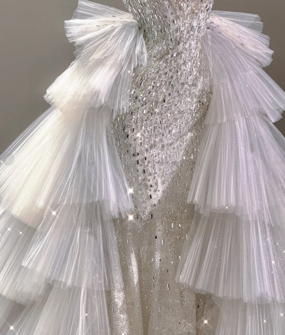 Elegant Mermaid Scoop Neckline Sequin Wedding Dresses Long Brides Dress P0017