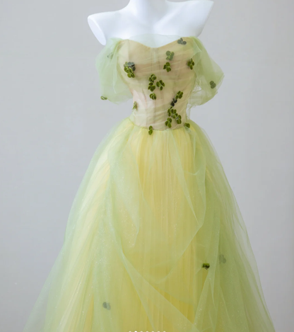 Sexy Ball Gown Off The Shoulder Sage Green Elegant Tulle Long Prom Dresses P0019