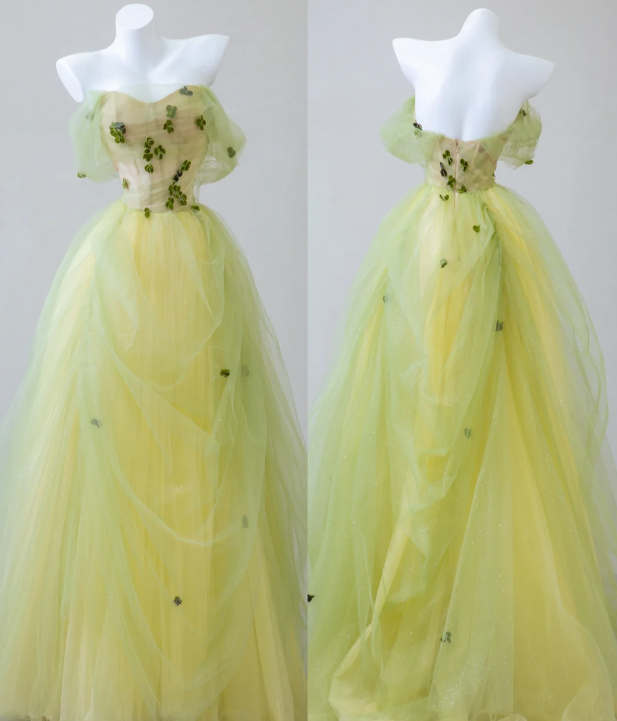 Sexy Ball Gown Off The Shoulder Sage Green Elegant Tulle Long Prom Dresses P0019