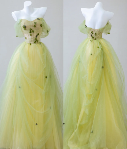 Sexy Ball Gown Off The Shoulder Sage Green Elegant Tulle Long Prom Dresses P0019