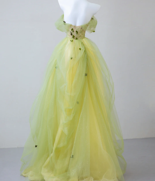 Sexy Ball Gown Off The Shoulder Sage Green Elegant Tulle Long Prom Dresses P0019