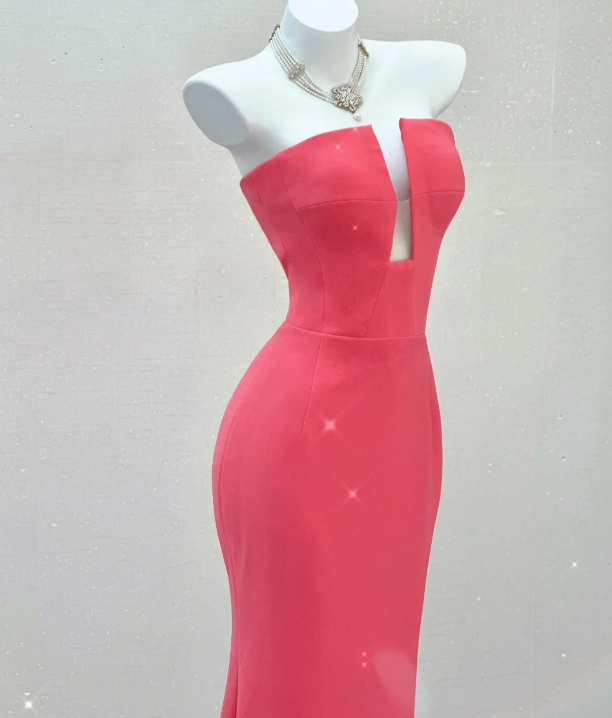 Classy Mermaid Strapless Pink Satin Evening Dress Long Prom Dresses P0022