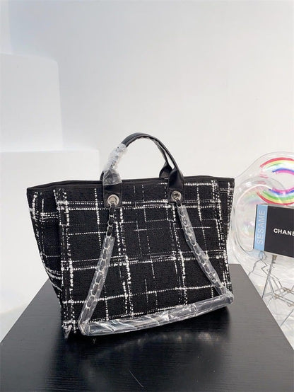 CHANEL Rainbow Black Tweed Deauville Tote Black