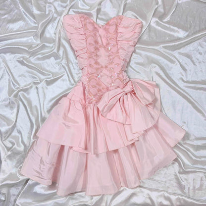 Pink Sweet Ruffle Short Satin Prom Dress Homecoming Dress Formal Dress gh4599