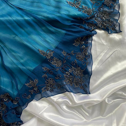 Dark blue gorgeous flowing vintage beautiful elegant delicate floral beaded spaghetti strap long chiffon ball gown evening dress party dress prom dress gh3903
